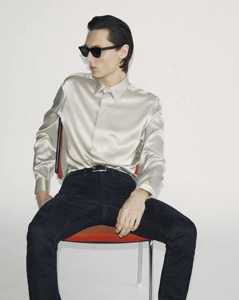 Shirt in striped silk satin | Saint Laurent | YSL.com