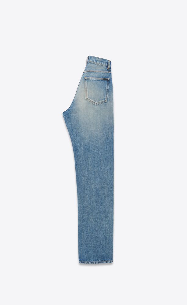 V-waist long baggy jeans in vintage blue denim | Saint Laurent 