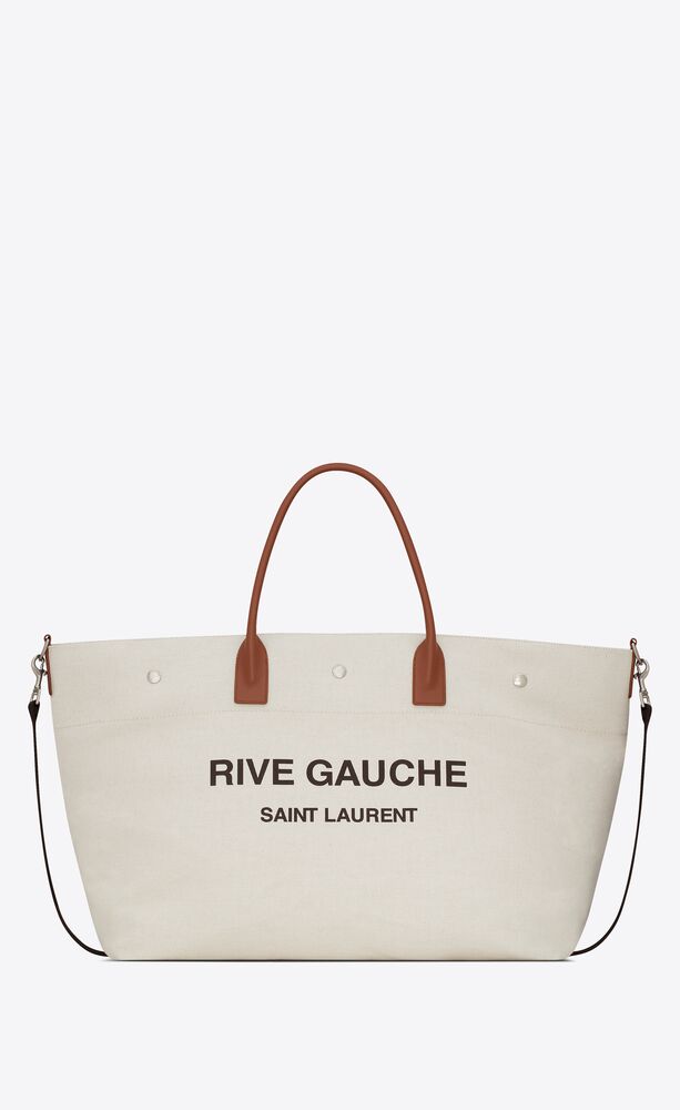 rive gauche maxi shopping bag in printed canvas and smooth leather