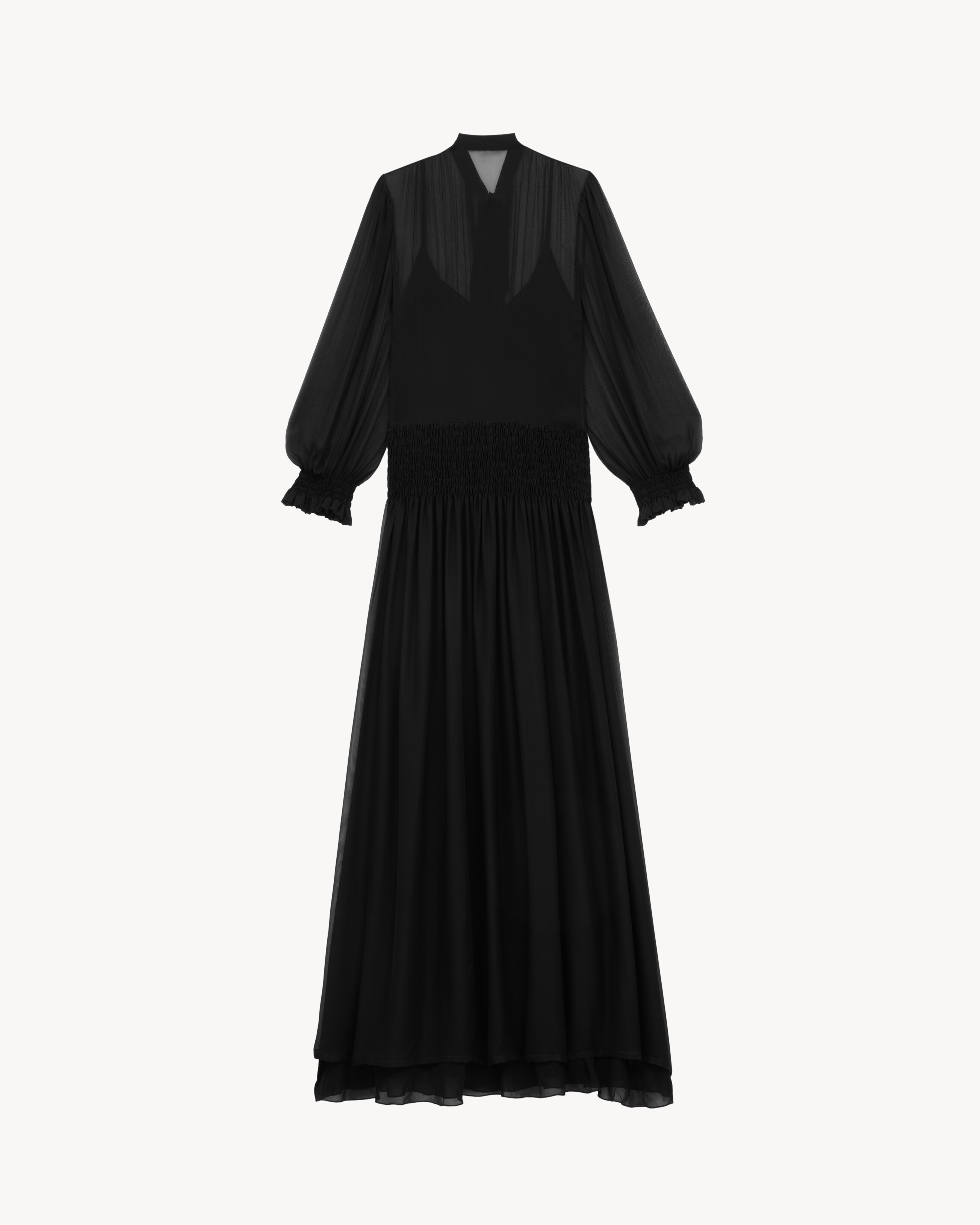 Vestido lavallière de muselina de crepé de seda