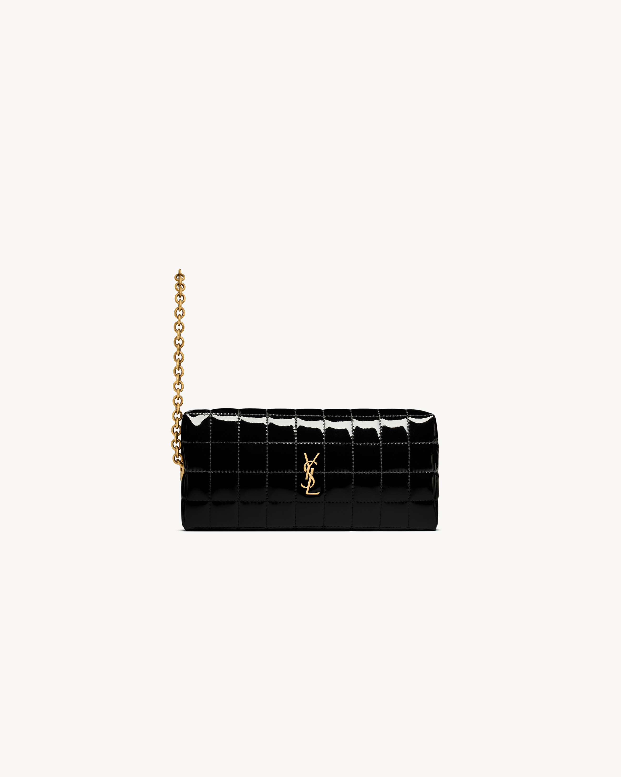 CASSANDRE MATELASSÉ CARRÉ pouch on chain in shiny canvas
