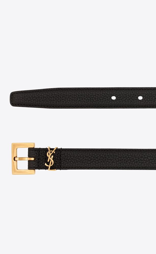 EISHA - Skinny Genuine Leather Glossy Black Belt with Gold Buckle
