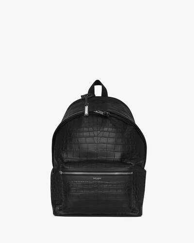 city backpack in crocodile-embossed leather