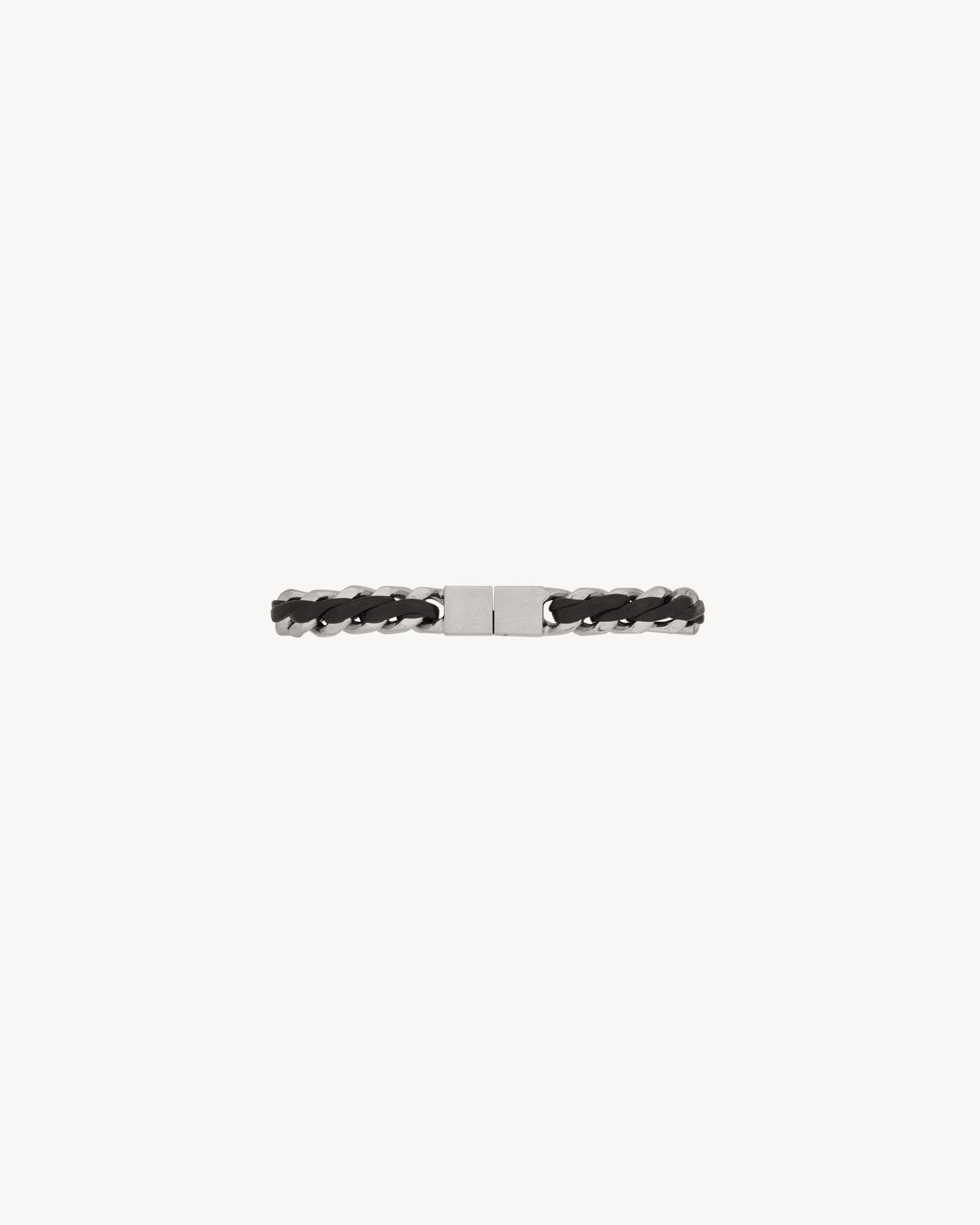 Tag curb chain bracelet in leather and metal