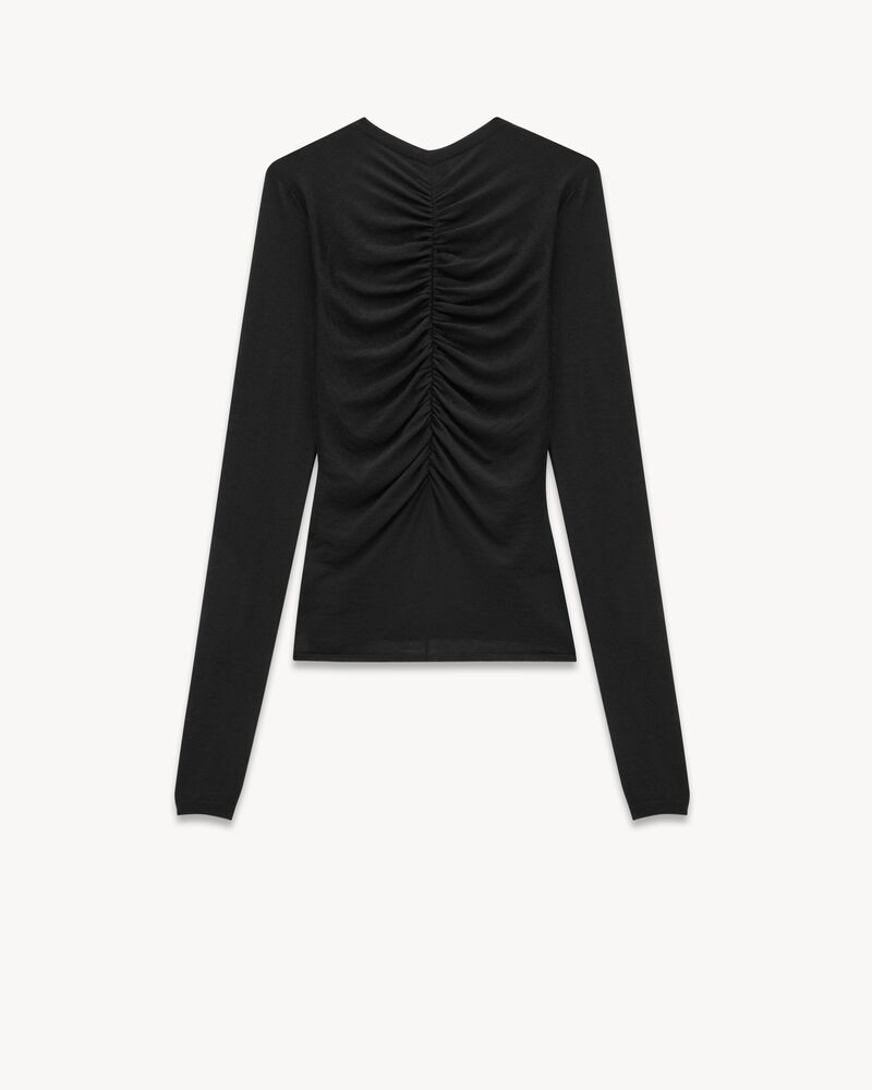 ruched sweater in cashmere, wool, and silk