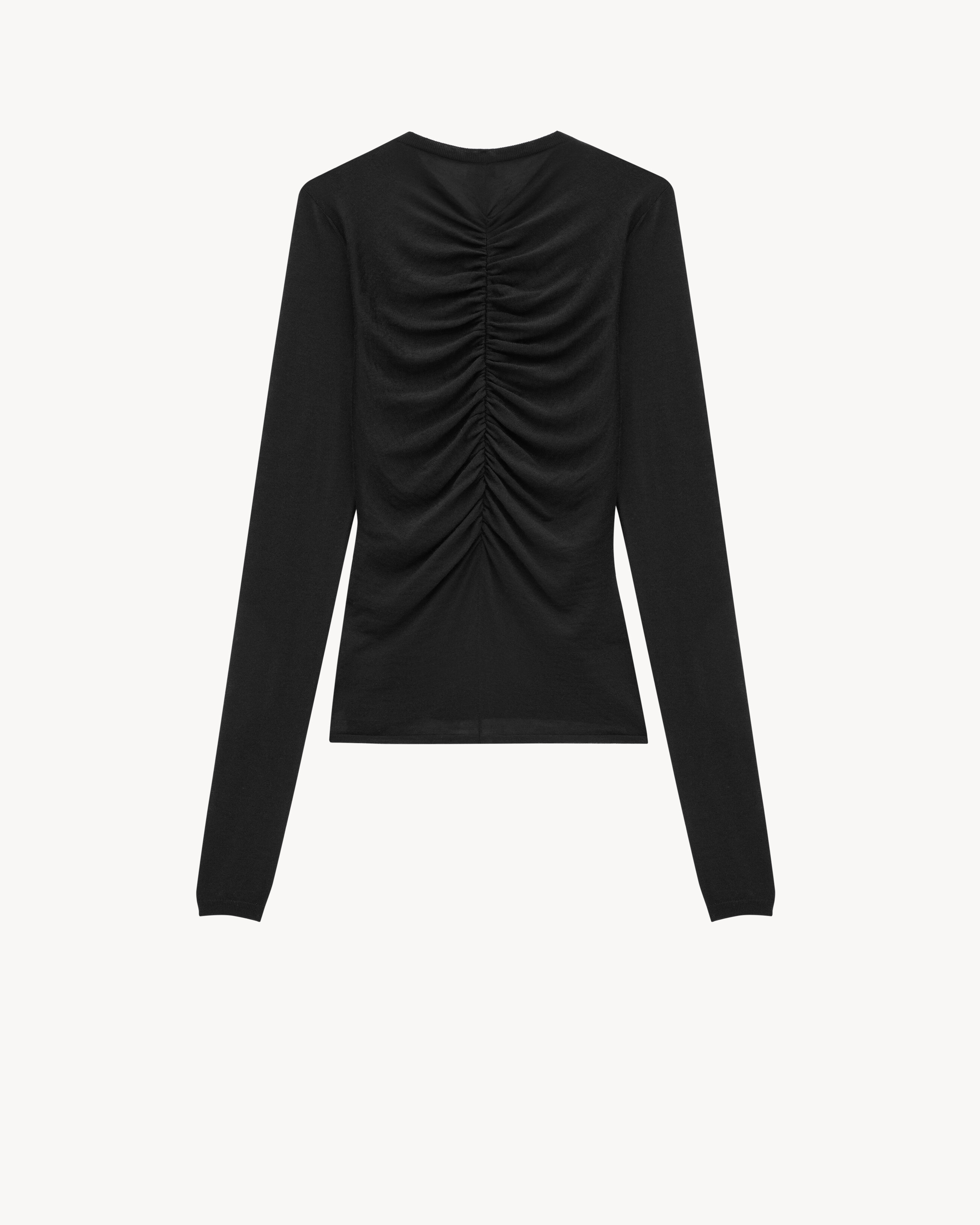 ruched sweater in cashmere, wool, and silk