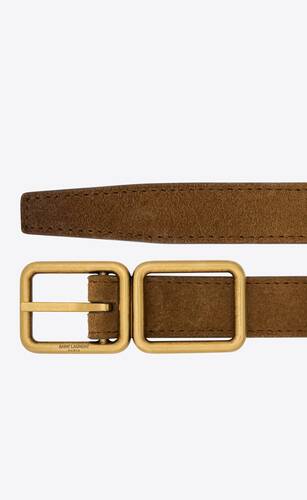 double-buckle thin belt in aged suede