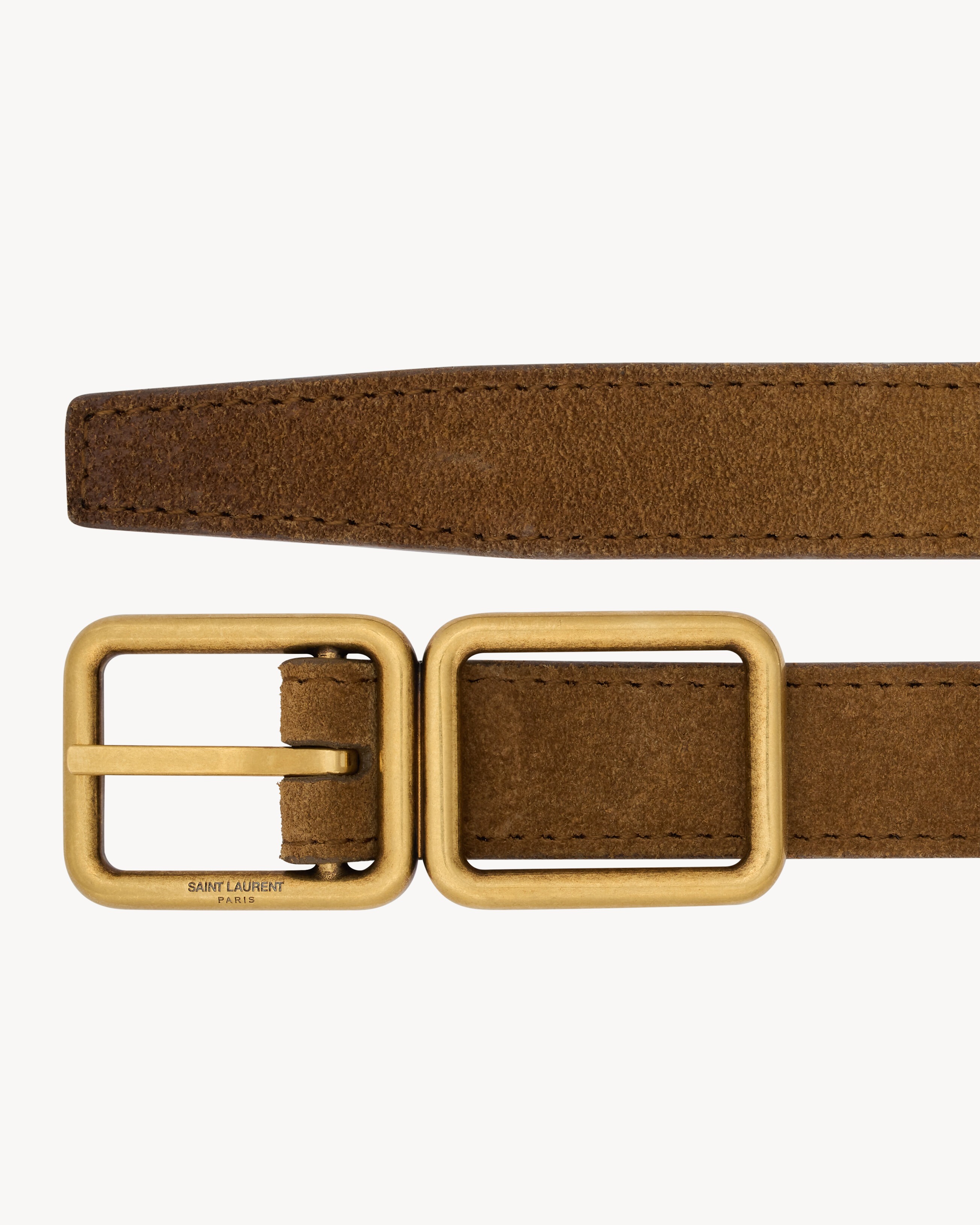DOUBLE-BUCKLE THIN BELT IN aged suede