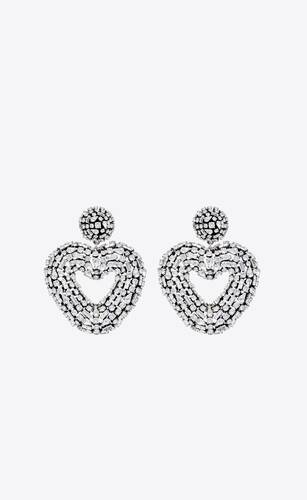 oversized clip-on rhinestone heart earrings in metal