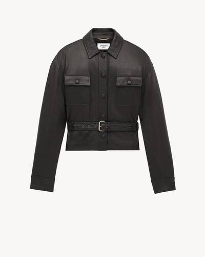 【関税込み】saint laurent 'Sahariana' jacket Saharienne belted leather jacket in black - Saint Laurent