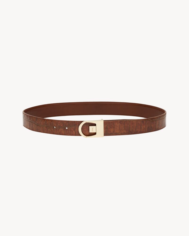 reversible belt in crocodile-embossed leather