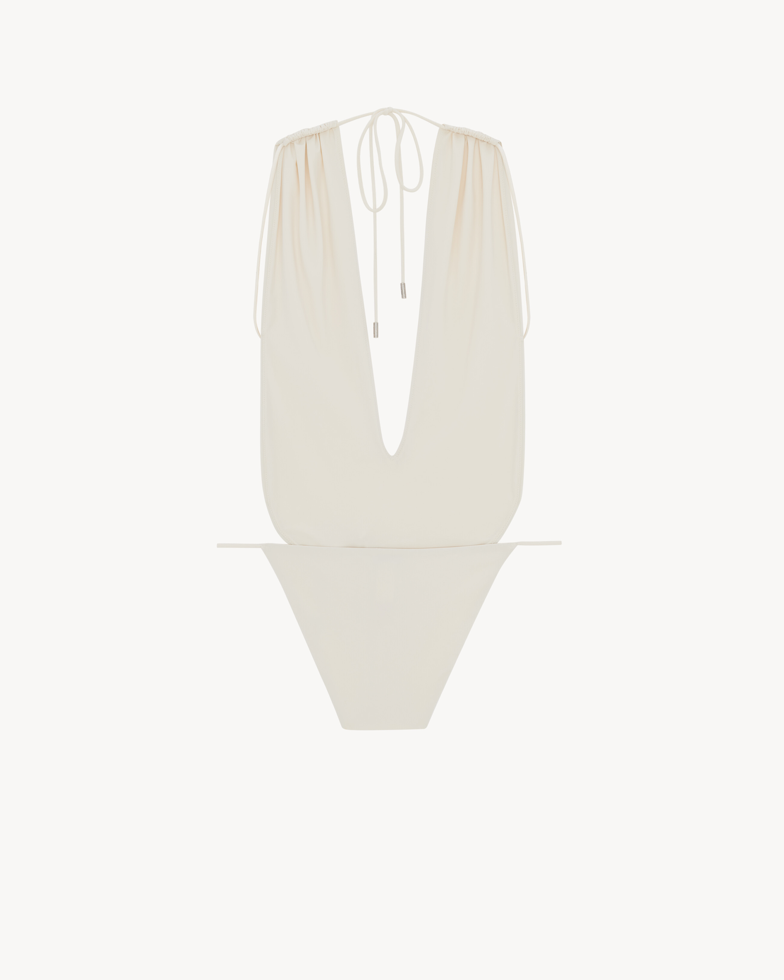 backless V-halter swimsuit