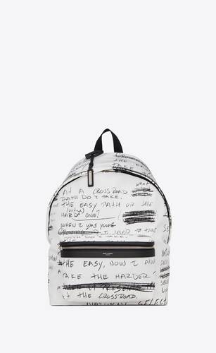 city backpack in handwriting print nylon canvas and leather
