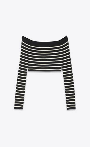 cropped top in striped wool and cotton