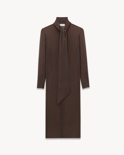 lavallière-neck long shirt in silk georgette