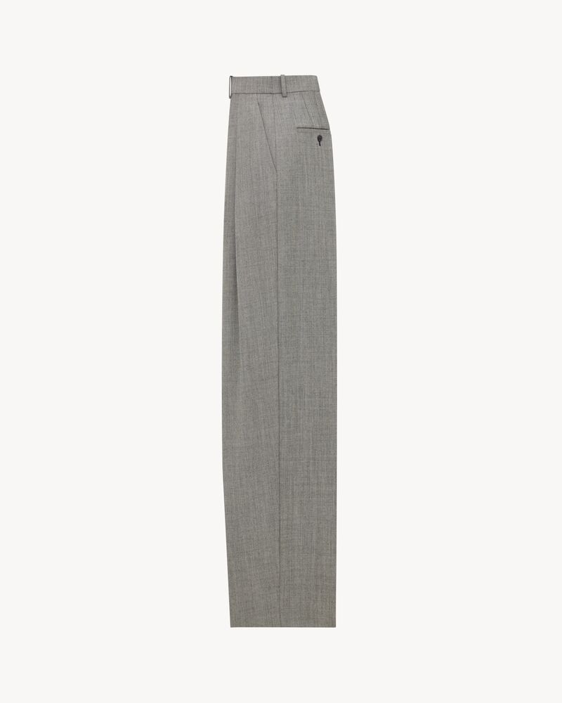 SAINT LAURENT / ボトム/--/コットン/GRY// wide-leg pants in wool twill in Grey & Silver | Saint Laurent