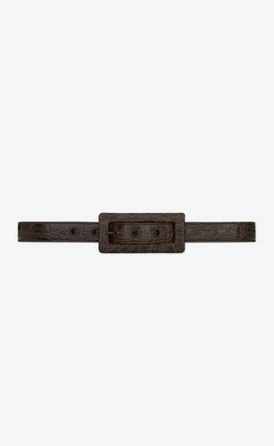 rectangular buckle belt in crocodile-embossed leather