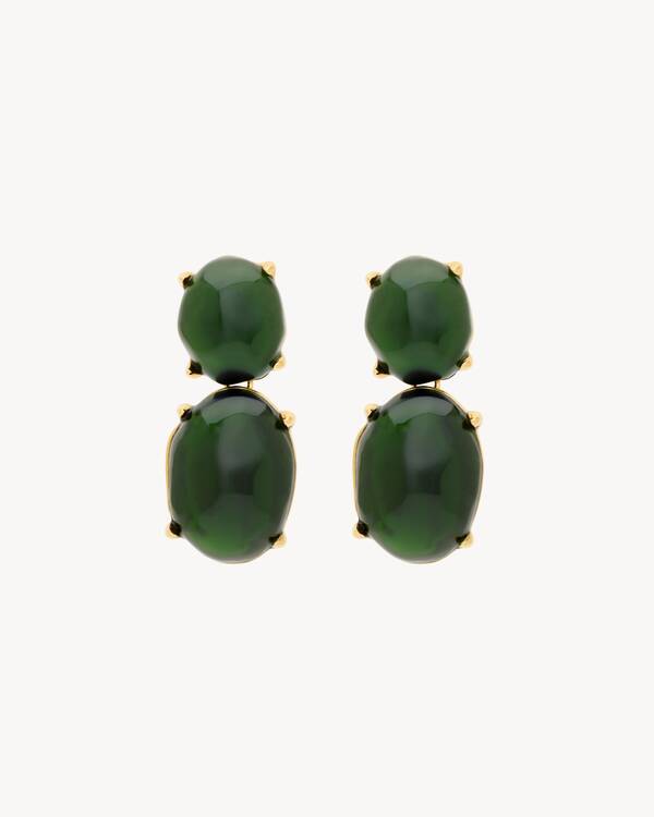 BRINCOS PENDENTES COM CABOCHÃO EM RESINA