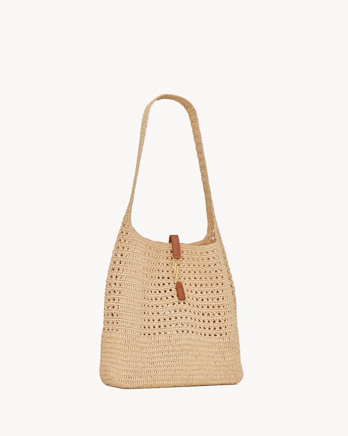 Hobo raffia bag in crochet and smooth leather Saint Laurent Monaco