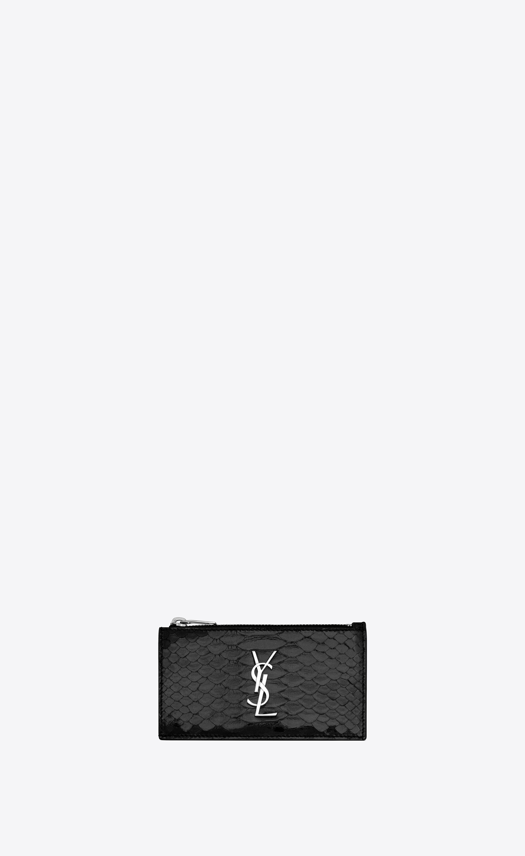 Saint Laurent Cassandre Silver YSL Logo Black Crocodile Leather Card Case  Holder