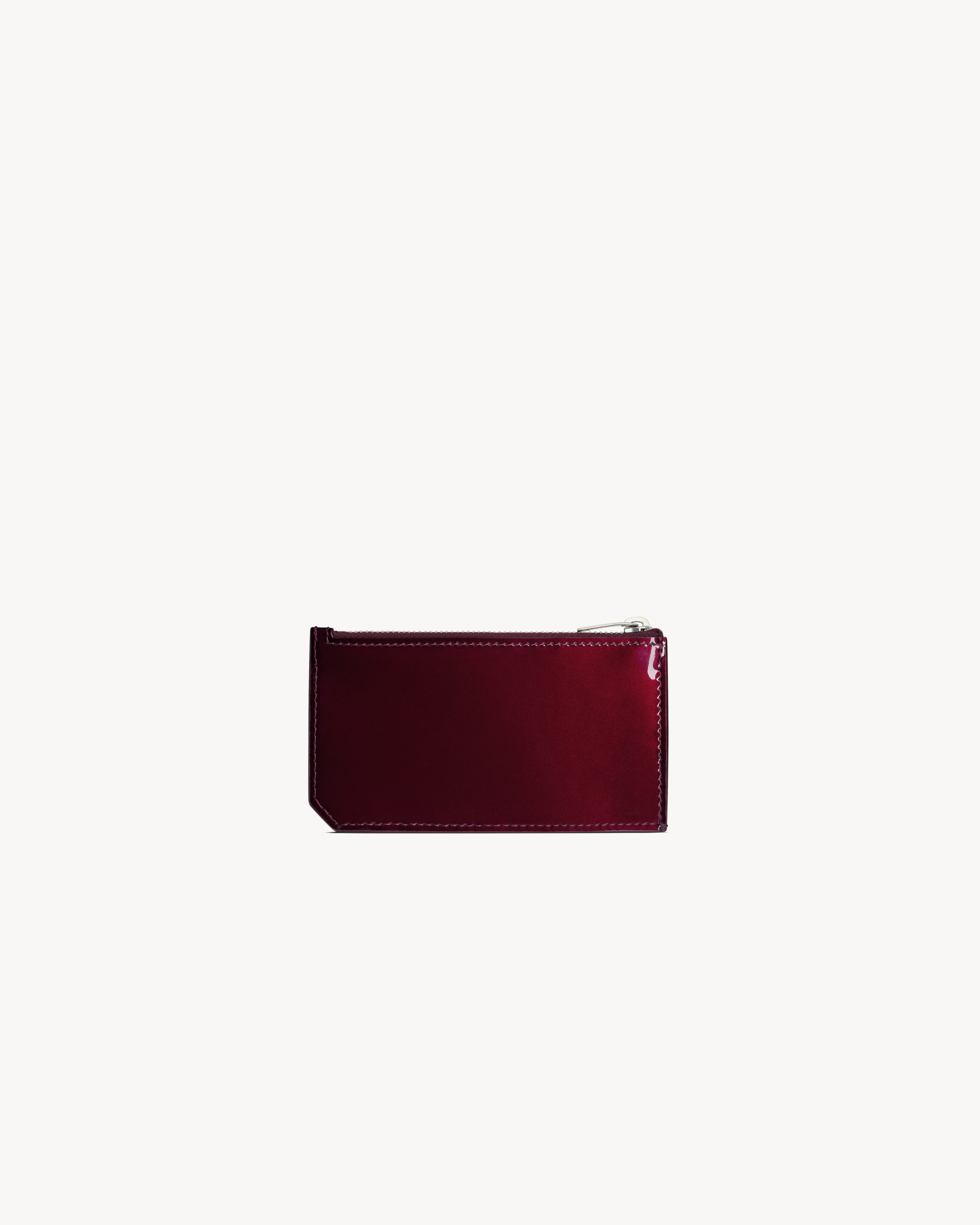 페이턴트 가죽 소재의 SAINT LAURENT PARIS FRAGMENTS 지퍼 카드 케이스