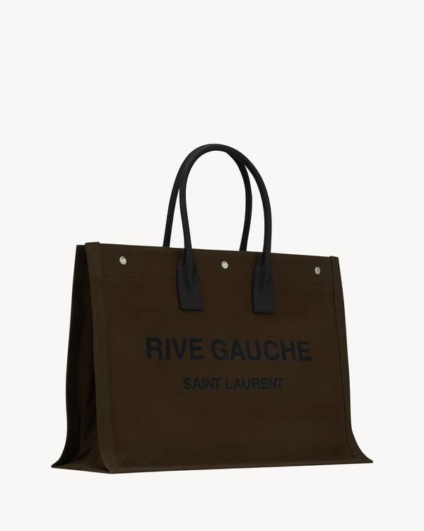 rive gauche large tote bag in printed canvas and leather