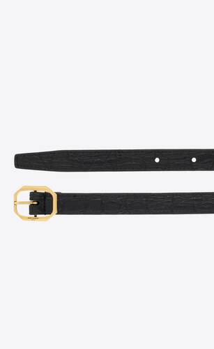 frame buckle thin belt in crocodile-embossed leather