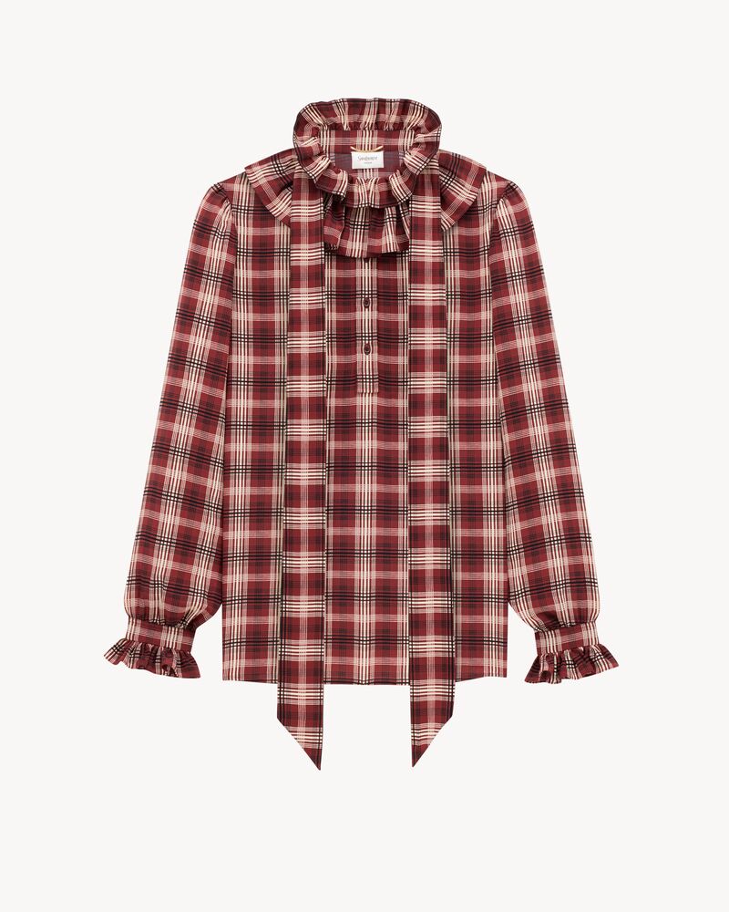 Blusa a poeta in seta motivo plaid