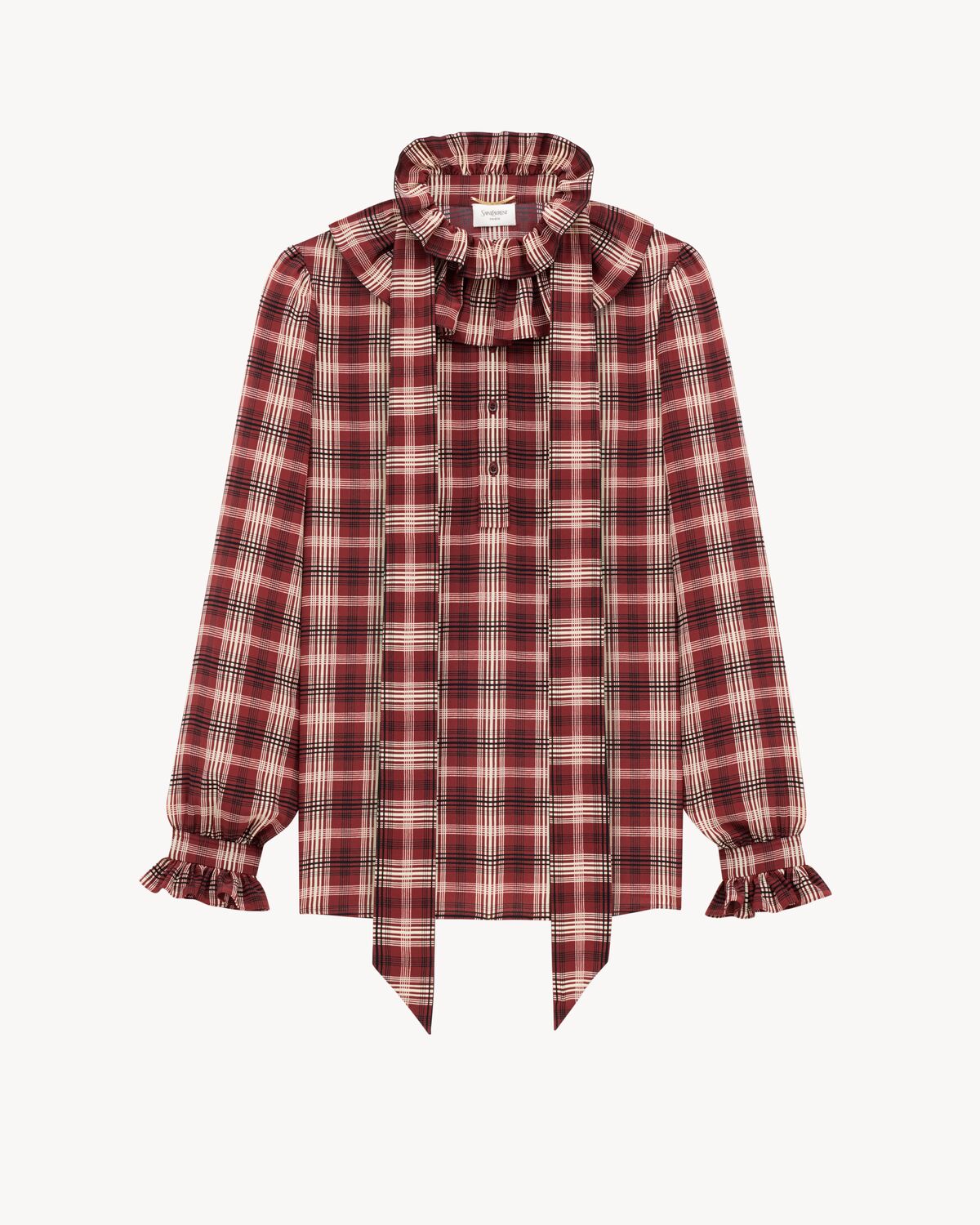 blusa a poeta in seta motivo plaid