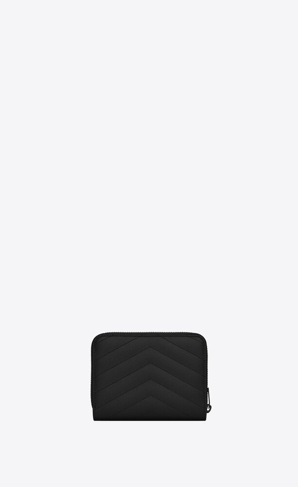 Saint Laurent Black Monogram Compact Zip Around Wallet