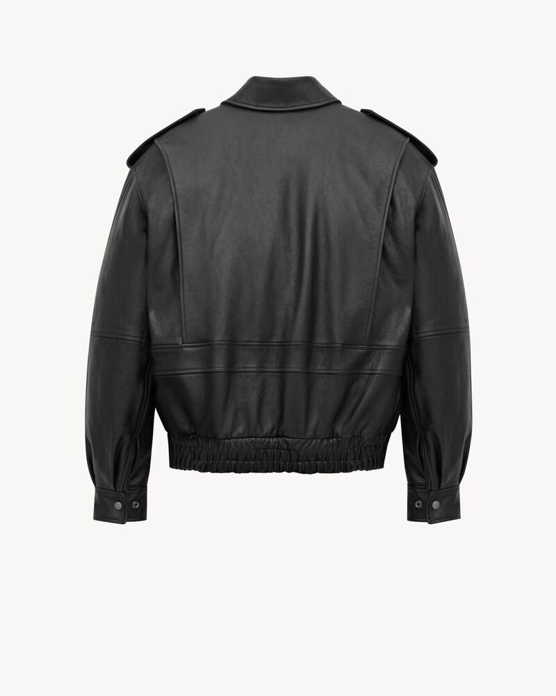 Blouson oversize en cuir d’agneau plongé brillant