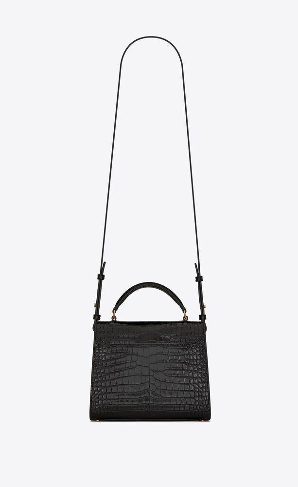 CASSANDRA Mini top handle bag in crocodile-embossed shiny leather ...