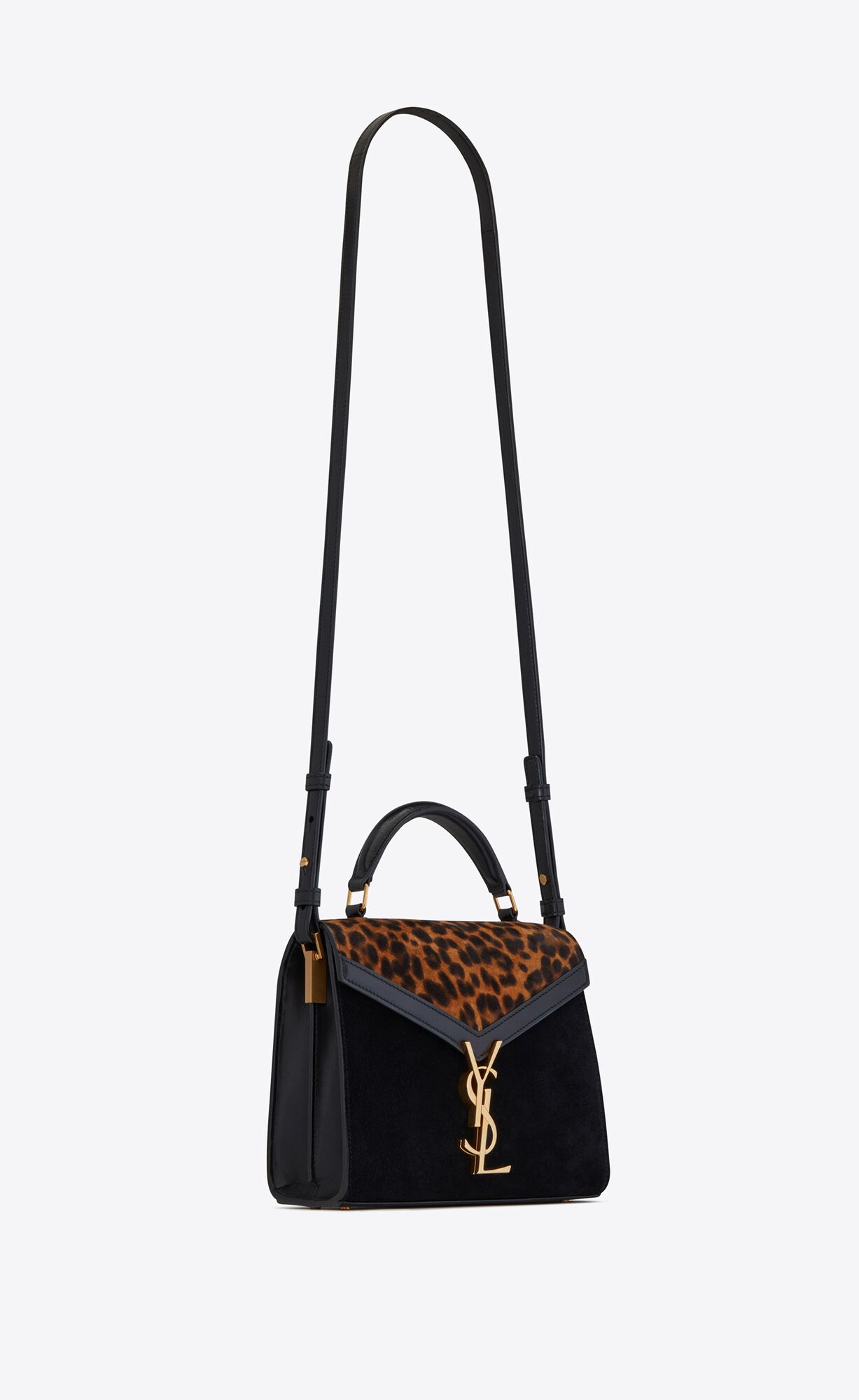 CASSANDRA Mini top handle bag in leopardprint suede and smooth leather