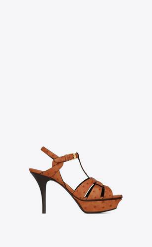 tribute platform sandals in ostrich-embossed leather