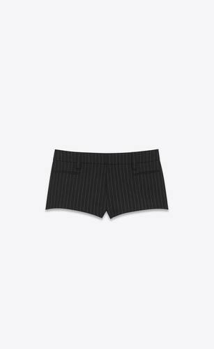 tailored mini shorts in rive gauche striped wool flannel