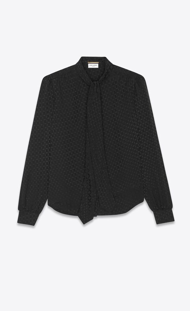 lavallière-neck blouse in matte and shiny silk