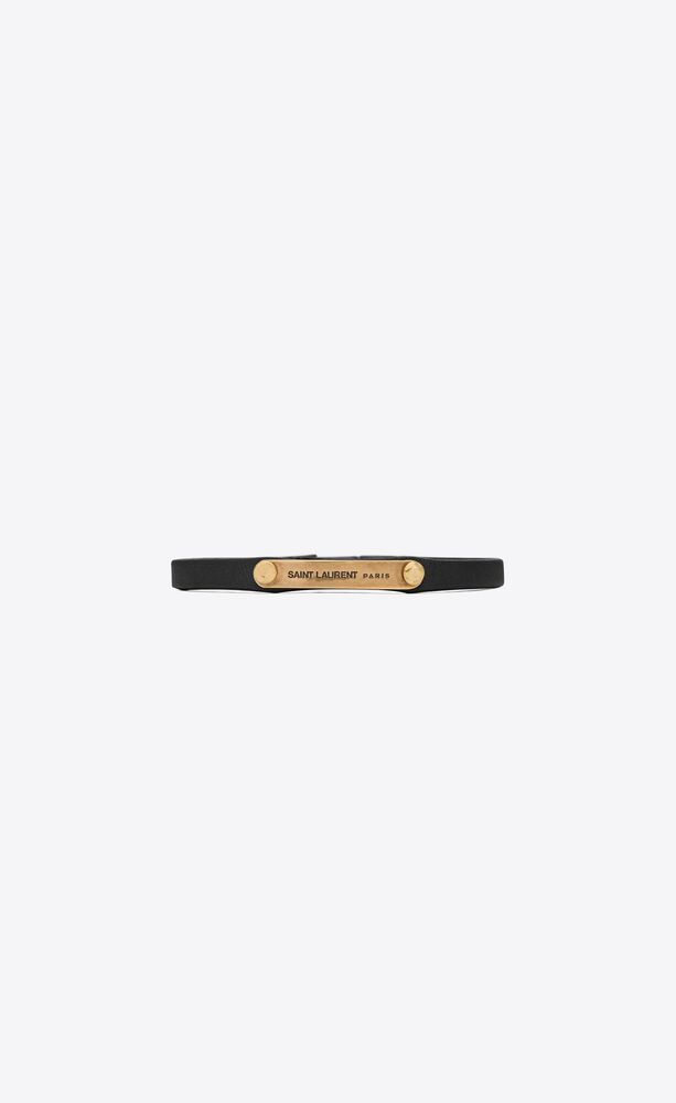Saint laurent ID plaque bracelet in smooth leather and metal | Saint ...