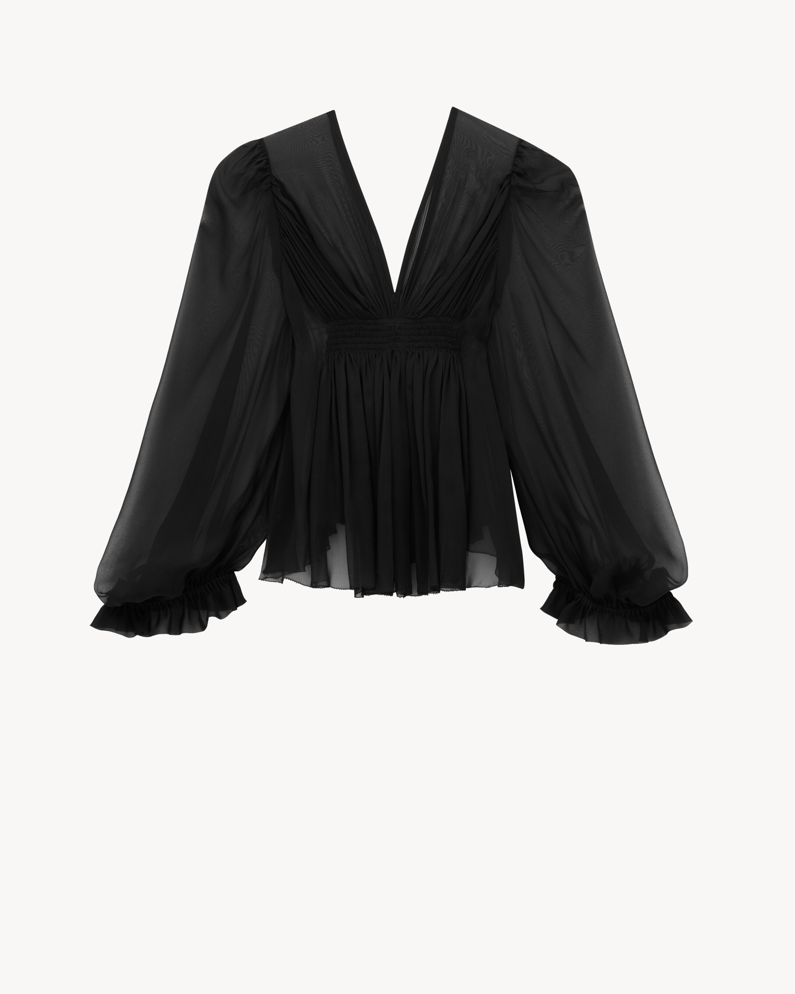 Gesmokte Bluse aus Seiden-Crêpe-Musselin