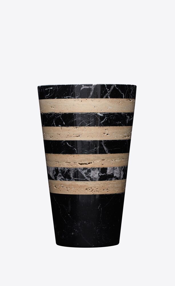 striped vase in travertine and marble