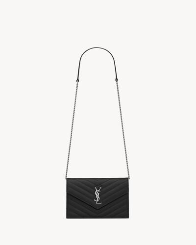 サンローラン SAINT LAURENT チェーン　ウォレット　 YSLロゴ 黒オープンポケット×2