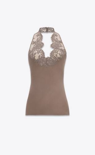 halter top in silk charmeuse and lace