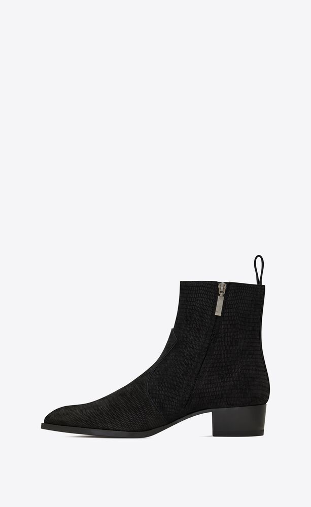 wyatt zipped boots in tejus-embossed suede