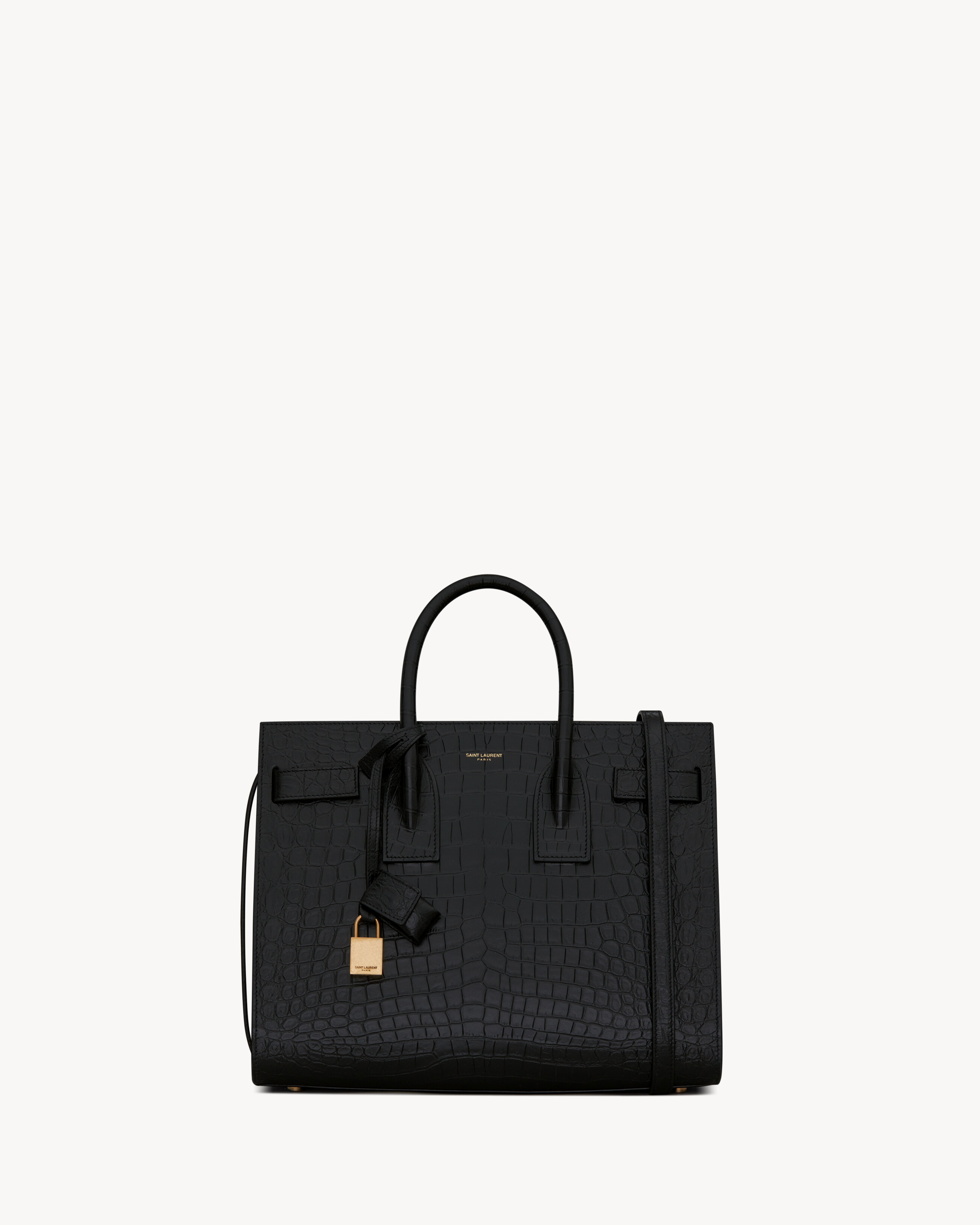 SAC DE JOUR IN CROCODILE-EMBOSSED LEATHER SMALL in Black Saint