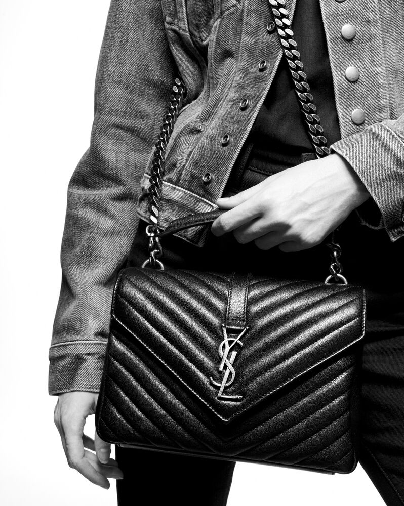 Black College medium YSL quilted leather cross-body bag