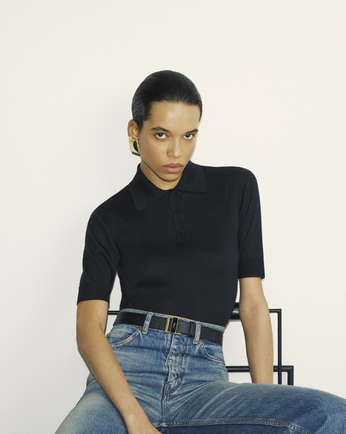 polo shirt cassandre in cashmere, wool, and silk