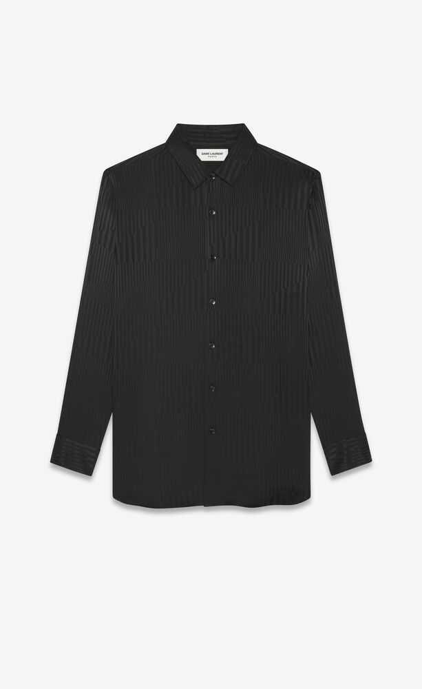 long overshirt in matte and shiny patchwork striped silk
