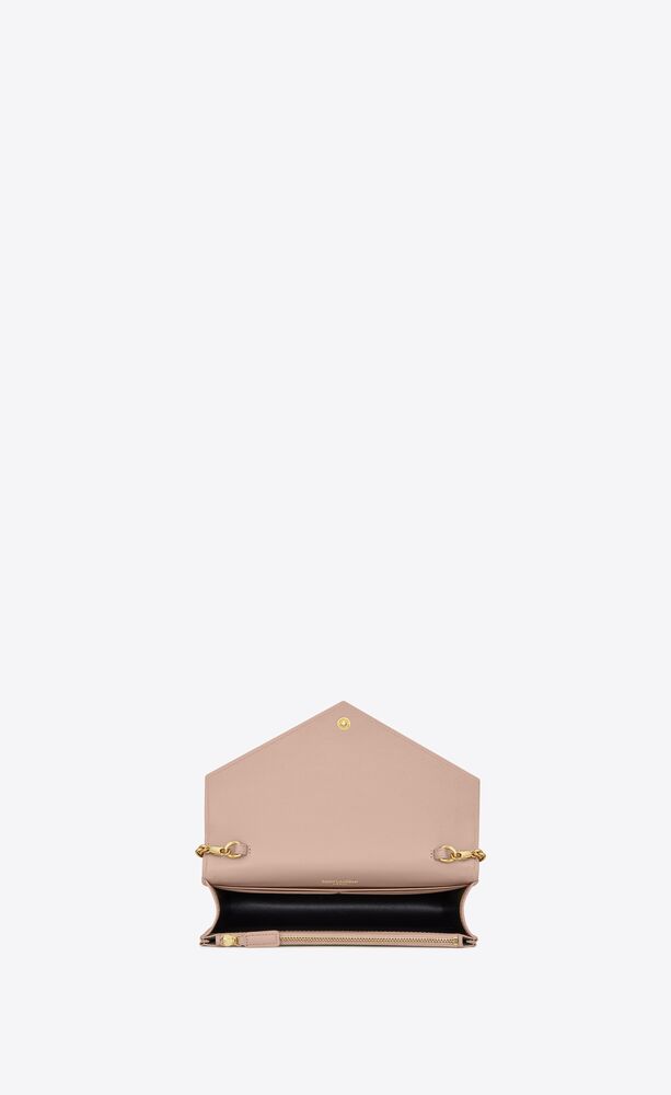 Ysl - Pink Chevron Quilted Leather Grain de Poudre Wallet on Chain