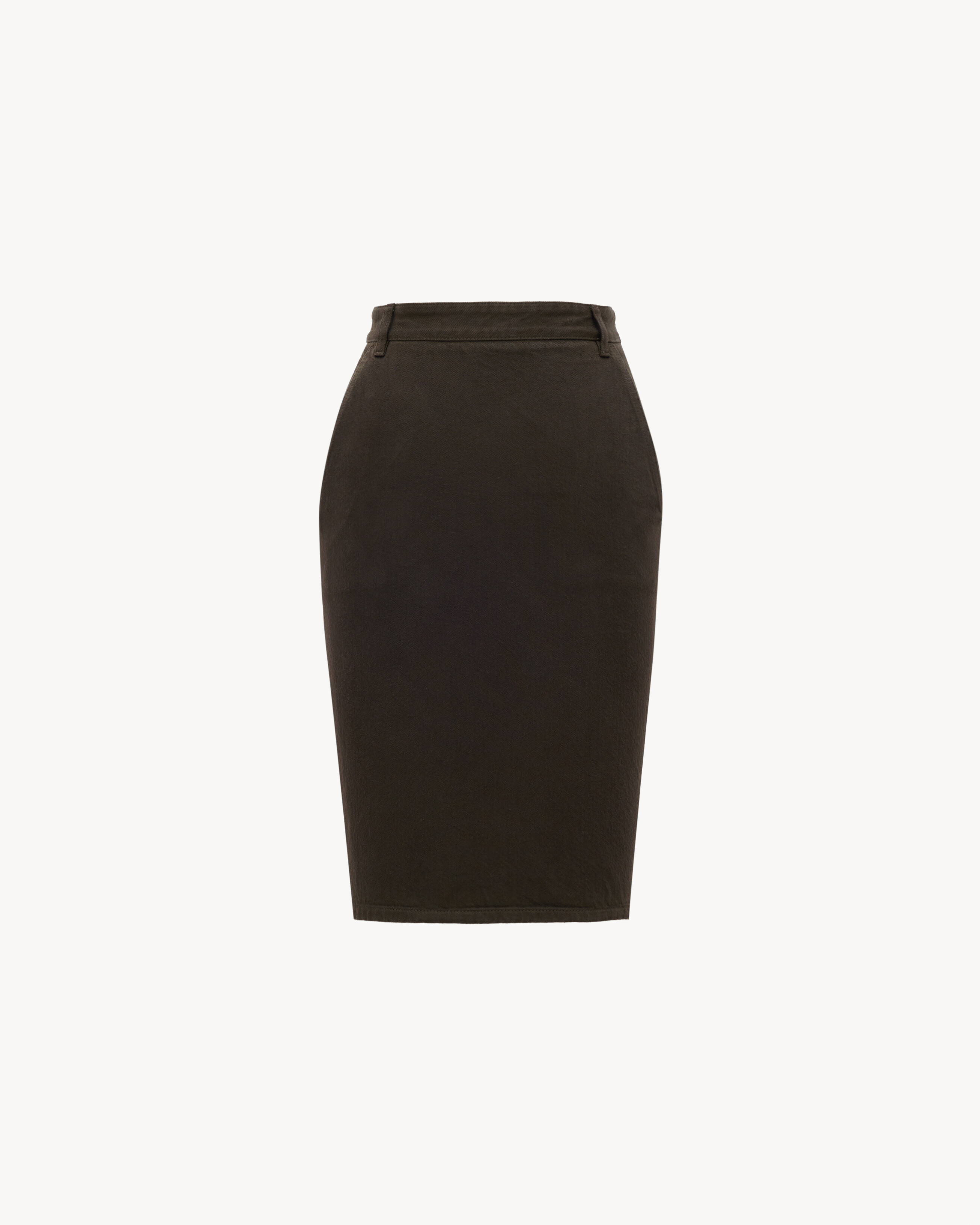 pencil skirt in deep brown denim