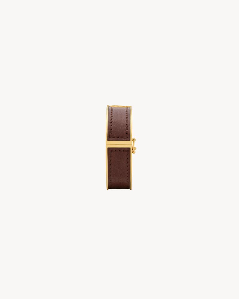 ブレスレット SAINT LAURENT DARK BROWN LEATHER CASSANDRE BRACELET 0400020684462_BROWNANDSTERLING