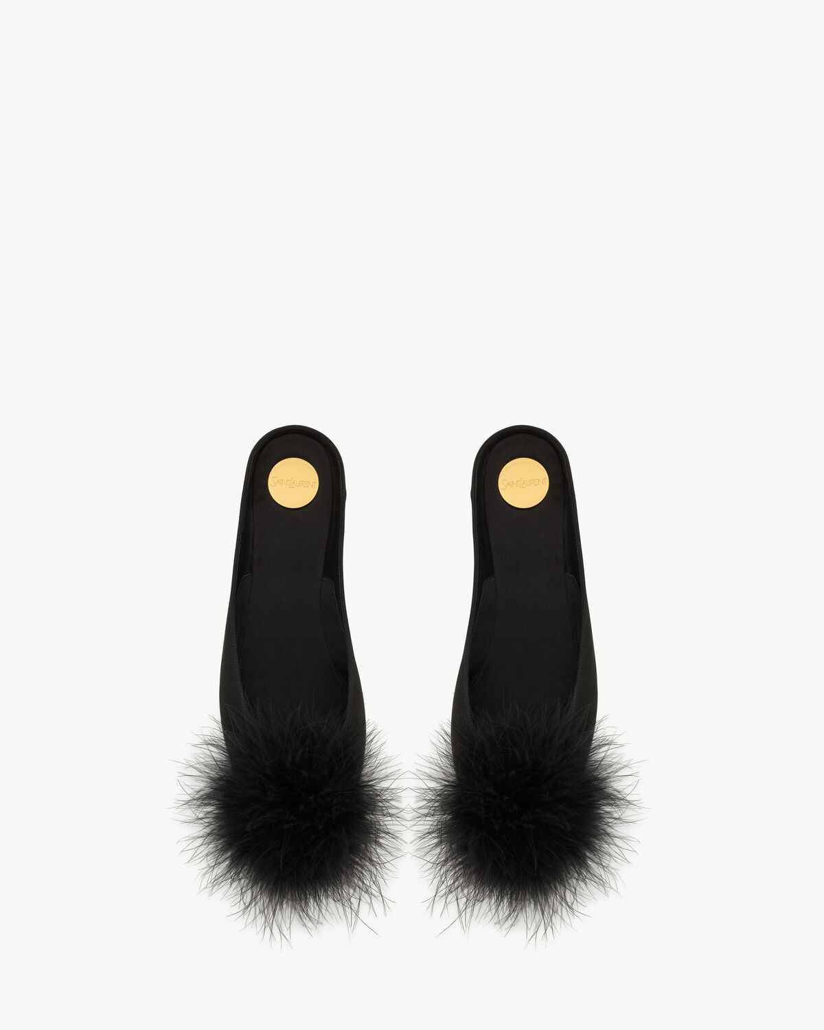 LIDO slip-ons in satin crepe and feathers